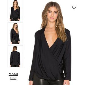 James Perse Sanded Charmeuse Wrap Top Black M
